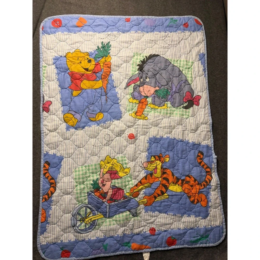 VTG Disney Winnie the Pooh & Friends Garden Theme Baby Toddler Blanket